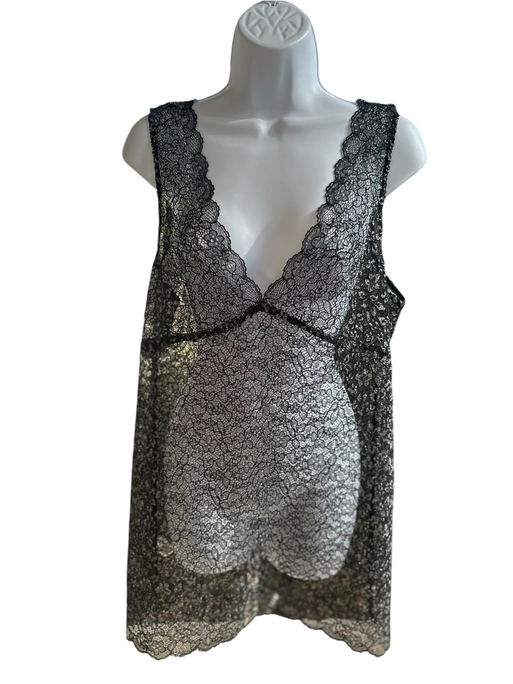 Cinq à Sept Catilina Sheer Black Lace Overlay Tank Dress Tunic or Slip